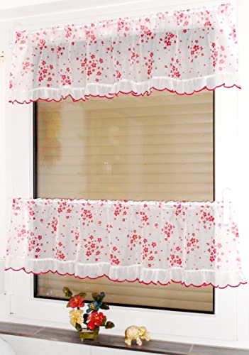 2er Set Gardine Store Bistrogardine Scheibengardine Vorhang weiß rot (150 x 30 cm) von Generic