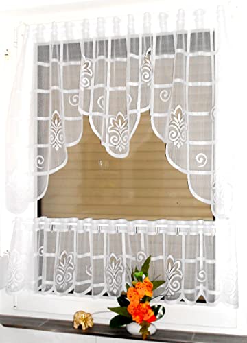 2er Set Gardine Store Bistrogardine Scheibengardine weiß Vorhang, 150 x 75 + 150 x 30 cm von Generic