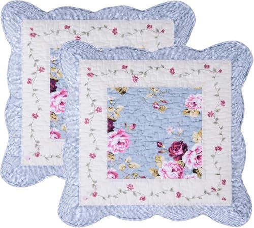 2er Set Kissenbezüge 45x45cm, 100% Baumwolle, Patchwork Design Mit Blumenmustern & Rüschen, Maschinenwaschbar – Landhausstil Akzentkissen(Flower K) von Generic