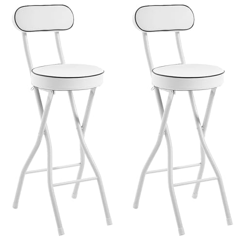 2er Set Klappbarer Barhocker, Runder Gepolsterter Hochstuhl, Weiß/Schwarzer Tresenhocker, Klappbarer Küchenhocker mit Rückenlehne und Fußstütze (Color : White, Size : 24in/60cm) von Generic