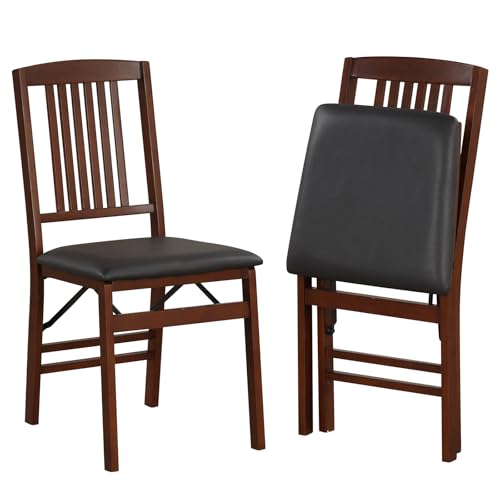 2er Set Klappstühle mit Rückenlehne und gepolstertem Sitz für Küche Büro Konferenz Gummi Holz Zähler Esszimmerstühle 180kg Gewichtskapazität PVC Ledersitz schwarz/braun Farboptionen von Generic
