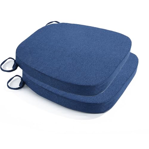 2er Set Stuhlkissen mit Bändern,Waschbare Sitzkissen rutschfest, Abnembar Bezug Mit Reißverschluss,Ideal für Zuhause Büro Küche Esszimmer(Navy Blue) von Generic