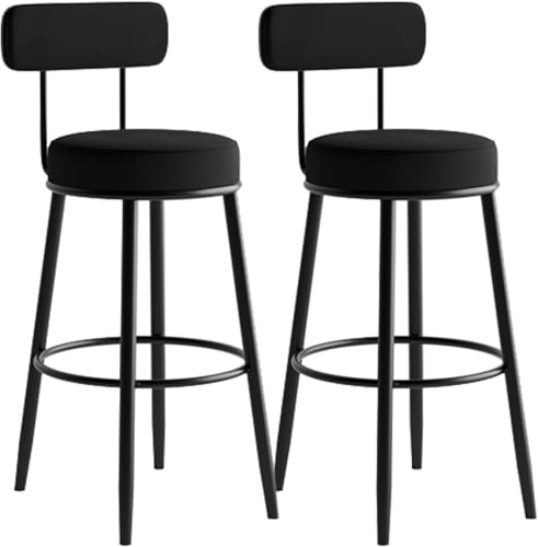 2er Set Velvet Upholstered Bar Stools with Footrest High Kitchen Chairs (Black 65cm Seat Height) Modern Comfortable Seating for Home & Restaurant von Generic
