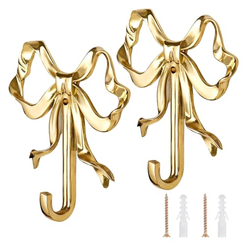 2er Set Wandgarderobe Elegant Kleiderbügel, Bogenhaken Messing Wandhaken für Badezimmer und Wohnzimmer, Vintage Bowtie Haken, 65mm Klein, 95mm Groß von Generic