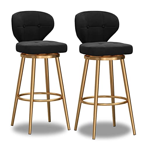 2er Set samtartig drehbare Barhocker mit Rückenlehne und goldener Basis für Zuhause Küche und Restaurant, moderne Barstühle aus schwarzem Samt Stoff von Generic