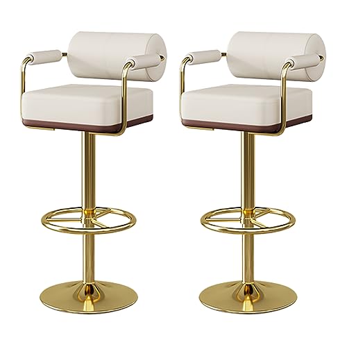 2er Set verstellbare drehbare Barhocker mit Rückenlehne und Fußstütze Kunstleder Tonhöhe Barhocker für Küche Insel Essen stilvolle goldene Füße beige Farbe von Generic