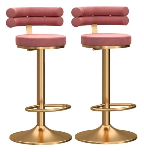 2er Set verstellbare moderne Samt drehbare Barhocker mit Rückenlehne und Fußstütze - Weiße Gegenstühle für Home Bar und Küche (Rosa, mit goldenem Bein) von Generic