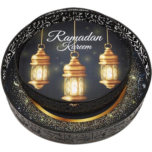 2pcs Eid Mubarak Dinnerplatten Tablett Ramadan Metallkuchen Dessert Lebensmittelschale Islamische Muslim Servieren Gebäckschale Eid Party Vorräte von Generic