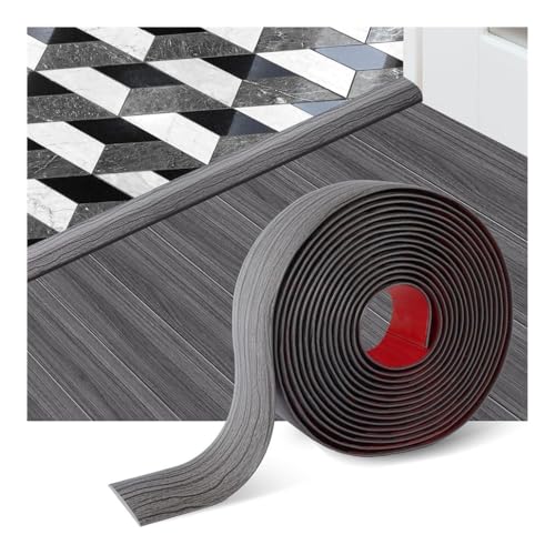 3,3' 6,6' 9,8' Selbstklebende Bodenübergangsleiste Vinyl-Türschwellenrampe Teppichkantenleiste Laminat Flache Trennwand Bodenbelag(Dark gray wood,9.8ftx5cm) von Generic