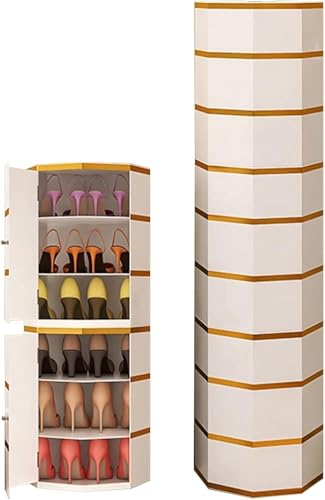 3/6/9/12/15 Ebenen Schuhregal Metall 306° Drehbarer Spinnschuh Spinnecke Runder Achteckiger Schuhregalturm Für Den Eingangsbereich Wohnzimmer Flur, 43cm-Gold, 169CM von Generic