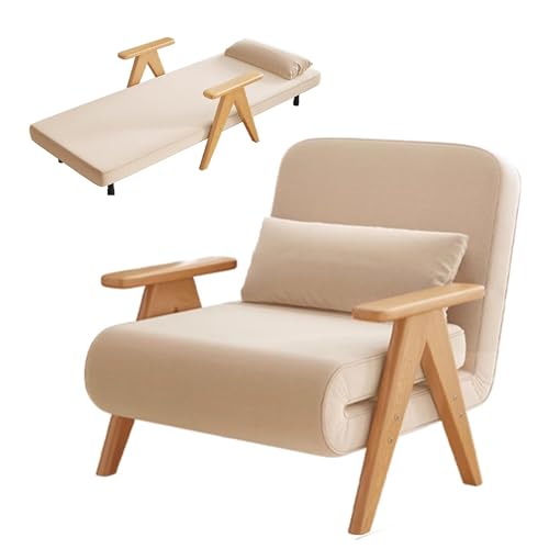 3 In 1 Schlafsofa Umwandelbar Klappbar Ergonomie Baumwolle und Leinen Gästebett 5-Fach Verstellbare Rückenlehne Chaiselongue mit V-förmigen Massivholzbeinen für Wohnzimmer(Brass,184x80x27cm) von Generic
