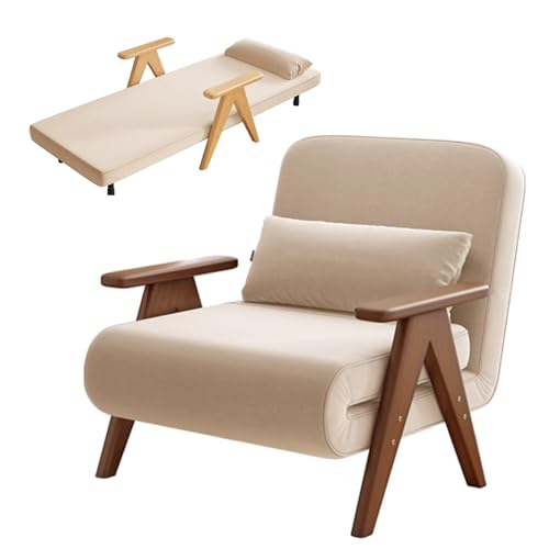 3 In 1 Schlafsofa Umwandelbar Klappbar Ergonomie Baumwolle und Leinen Gästebett 5-Fach Verstellbare Rückenlehne Chaiselongue mit V-förmigen Massivholzbeinen für Wohnzimmer(Brown,184x100x27cm) von Generic