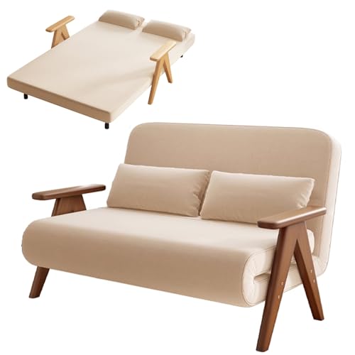 3 In 1 Schlafsofa Umwandelbar Klappbar Ergonomie Baumwolle und Leinen Gästebett 5-Fach Verstellbare Rückenlehne Chaiselongue mit V-förmigen Massivholzbeinen für Wohnzimmer(Brown,184x120x27cm) von Generic