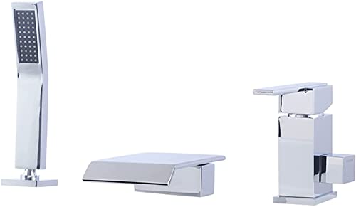 3 Loch Badewannenarmatur Wasserfall Wannenrandarmatur Wannenarmatur Heißes und Kaltes Wasser Badewanne Wasserhahn Messing Chrom Einhebel Wannenmischer mit Handbrause und Brauseschlauch,B (Size : B) von Generic