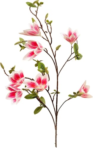 3 Stück 100cm Künstliche Magnolienblumen 7 Kopf Seide Blumenstrauß Mit Langem Stiel Weiß Magnolie Stiel Gefälschte Blumenzweige Für Hohe Vase Home Office Dekor, Dark Pink von Generic