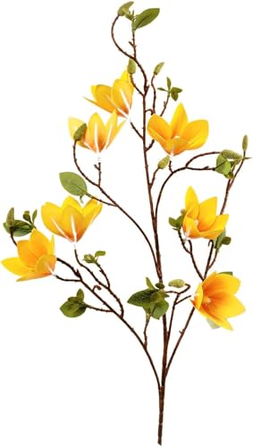 3 Stück 100cm Künstliche Magnolienblumen 7 Kopf Seide Blumenstrauß Mit Langem Stiel Weiß Magnolie Stiel Gefälschte Blumenzweige Für Hohe Vase Home Office Dekor, Yellow von Generic