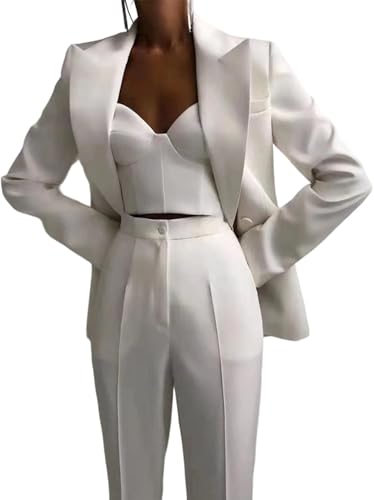 3 Stück Damen Blazer Elastische Taille Set Anzug Dame Büro Anzug Set Arbeitskleidung Solide Arbeitsanzug, Purple, XL(Bust:106CM) von Generic