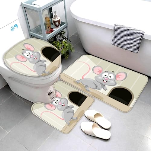 3 Teilig Badematten Set Maus Flauschige Mikrofaser Wohnzimmer Badezimmerteppich Animation Tier rutschfeste Waschbar Badteppich U FöRmiger Konturteppich Toilettendeckel 40x60 von Generic