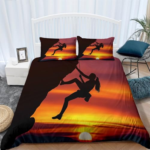 3 Teilig Bettbezug Orange Farbe Bettwäsche 135 x 200 cm Weich und Bügelfrei Klettern bei Sonnenuntergang Muster mit Reißverschluss + 2 Kissenbezug 80x80 cm Tolle Bettwäsche für Sommer bis Winter von Generic