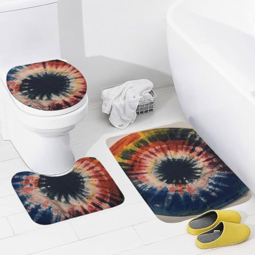3 Teiliges Badematten Set,Bunte Batik-Handtücher Flauschig Contour Badteppich Schnell Trocknend WC Matte für Boden WC Dusche von Generic