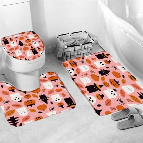 3 Teiliges Badematten Set,Niedlicher Halloween-reizender Geist-Cartoon-Kürbis Weiche U-Form Badteppich Waschbar WC Vorleger für Boden Dekoration WC 3 Teiliges Badematten Set,Niedlicher Halloween-reizender Geist-Cartoon-Kürbis Weiche U-Form Badteppich Waschbar WC Vorleger für Boden Dekoration WC von Generic