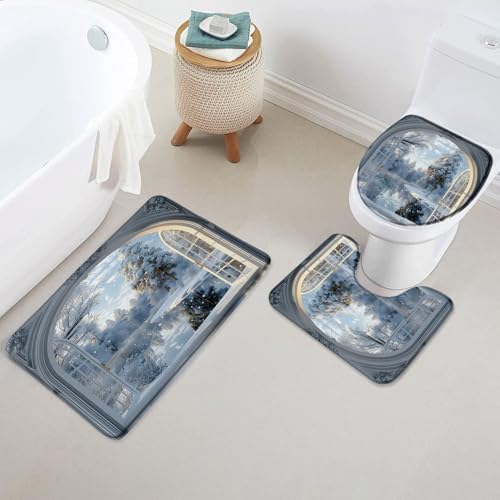 3 Teiliges Badematten Set,Winter bäume verschneite Landschaft See Baum Weihnachten Mikrofaser U-Form Badteppich rutschfest WC Vorleger für Boden WC Badezimmer 3 Teiliges Badematten Set,Winter bäume verschneite Landschaft See Baum Weihnachten Mikrofaser U-Form Badteppich rutschfest WC Vorleger für Boden WC Badezimmer von Generic