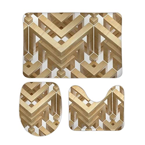 3 Teiliges Badematten Set Abstraktes Holzornament 3D rutschfest U Förmige Matte Waschbar WC Vorleger für Badezimmer Dekoration 3 Teiliges Badematten Set Abstraktes Holzornament 3D rutschfest U Förmige Matte Waschbar WC Vorleger für Badezimmer Dekoration von Generic