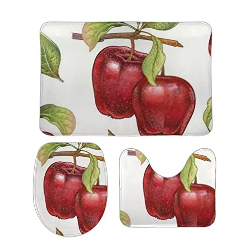 3 Teiliges Badematten Set Hand, Zeichnen, Rote Äpfel Schnell Trocknend Contour Badteppich Flauschig WC Vorleger für WC Boden 3 Teiliges Badematten Set Hand, Zeichnen, Rote Äpfel Schnell Trocknend Contour Badteppich Flauschig WC Vorleger für WC Boden von Generic