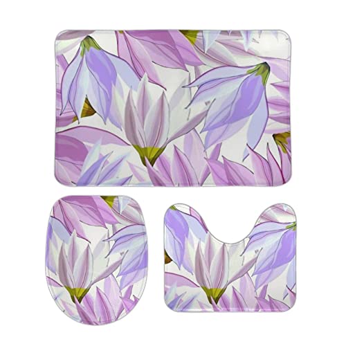 3 Teiliges Badematten Set Mehrfarbige Blumen Aquarell Lila Mikrofaser U-förmiger Teppich Flauschig WC Vorleger für WC Boden 3 Teiliges Badematten Set Mehrfarbige Blumen Aquarell Lila Mikrofaser U-förmiger Teppich Flauschig WC Vorleger für WC Boden von Generic