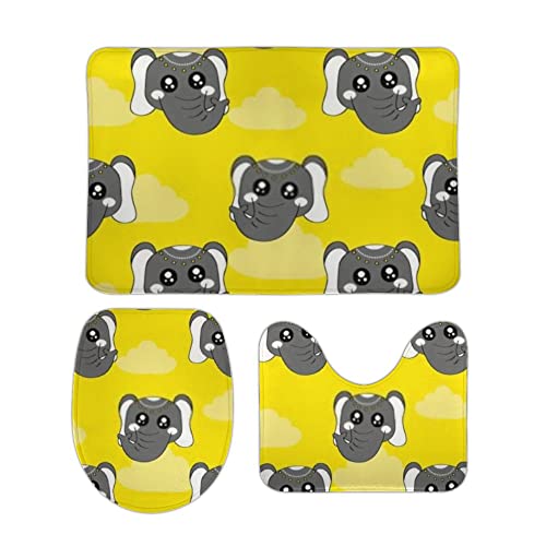 3 Teiliges Badematten Set Niedlicher Elefant, bunter Cartoon gezeichnet Flauschig U-Form Badteppich Saugfähige WC Vorleger für Boden Dekoration 3 Teiliges Badematten Set Niedlicher Elefant, bunter Cartoon gezeichnet Flauschig U-Form Badteppich Saugfähige WC Vorleger für Boden Dekoration von Generic