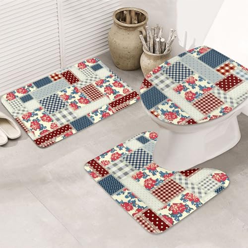 3 Teiliges Badematten Set Patchwork im Landhausstil U-Form Toilettenmatte WC Vorleger rutschfest,Mikrofaser für WC Badezimmer 3 Teiliges Badematten Set Patchwork im Landhausstil U-Form Toilettenmatte WC Vorleger rutschfest,Mikrofaser für WC Badezimmer von Generic