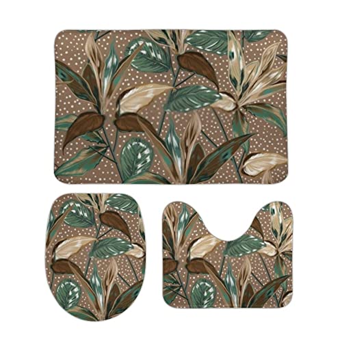 3 Teiliges Badematten Set Vintage Pflanzen Muster Beige Weiche U-Form Toilettenmatte Schnell Trocknend WC Vorleger für Dusche WC 3 Teiliges Badematten Set Vintage Pflanzen Muster Beige Weiche U-Form Toilettenmatte Schnell Trocknend WC Vorleger für Dusche WC von Generic