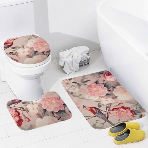 3 Teiliges Badteppich Set,Blumen im Feenstil Waschbar U Förmige Matte Weiche WC Vorleger für Boden WC Dekoration 3 Teiliges Badteppich Set,Blumen im Feenstil Waschbar U Förmige Matte Weiche WC Vorleger für Boden WC Dekoration von Generic