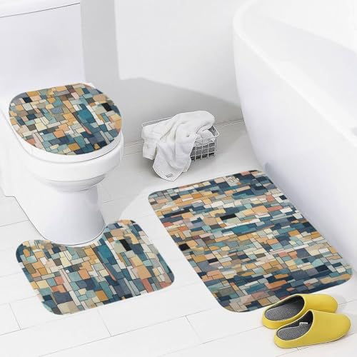 3 Teiliges Badteppich Set,Rätsel Mikrofaser Contour Badteppich Waschbar WC Vorleger für Boden Badezimmer WC 3 Teiliges Badteppich Set,Rätsel Mikrofaser Contour Badteppich Waschbar WC Vorleger für Boden Badezimmer WC von Generic