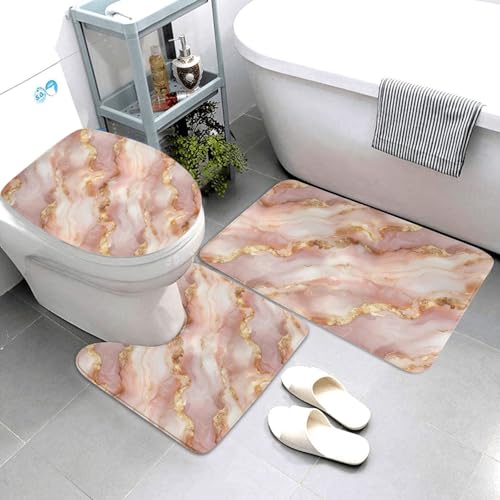 3 Teiliges Badteppich Set,Roségoldener Marmor-Texturdruck Flauschig U Förmige Matte Mikrofaser WC Vorleger für Badezimmer WC Dusche 3 Teiliges Badteppich Set,Roségoldener Marmor-Texturdruck Flauschig U Förmige Matte Mikrofaser WC Vorleger für Badezimmer WC Dusche von Generic