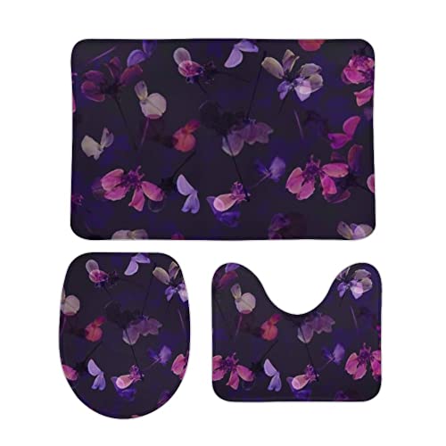 3 Teiliges Badteppich Set Blume Tropische Pfingstrose Dunkelviolett Flauschig U-Form Badteppich rutschfest WC Vorleger für Dusche WC 3 Teiliges Badteppich Set Blume Tropische Pfingstrose Dunkelviolett Flauschig U-Form Badteppich rutschfest WC Vorleger für Dusche WC von Generic