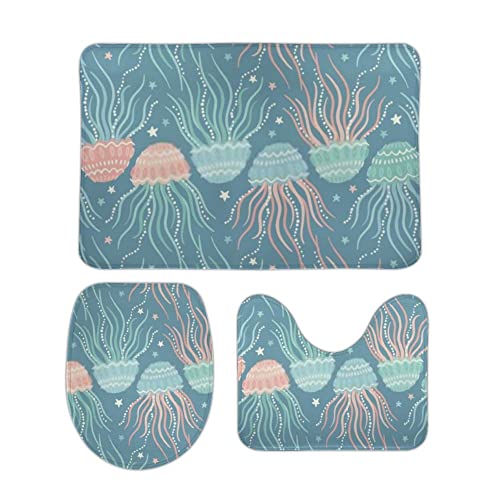 3 Teiliges Badteppich Set Bunte Quallen im süßen Stil rutschfest Contour Badteppich Flauschig WC Vorleger für Boden Badezimmer 3 Teiliges Badteppich Set Bunte Quallen im süßen Stil rutschfest Contour Badteppich Flauschig WC Vorleger für Boden Badezimmer von Generic