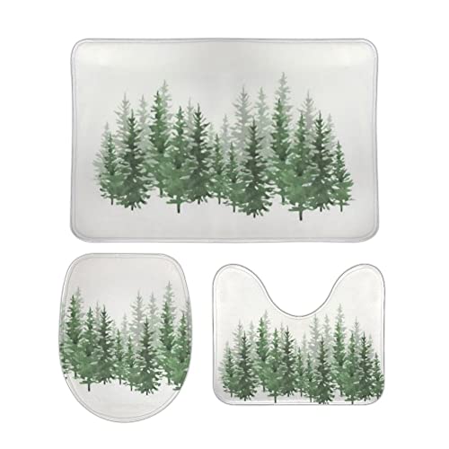3 Teiliges Badteppich Set Handgezeichnete Aquarell Nadelbäume rutschfest U-Form Badteppich Waschbar WC Vorleger für Badezimmer Dekoration 3 Teiliges Badteppich Set Handgezeichnete Aquarell Nadelbäume rutschfest U-Form Badteppich Waschbar WC Vorleger für Badezimmer Dekoration von Generic