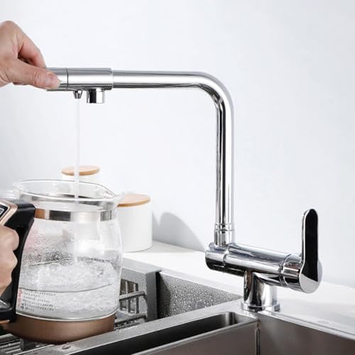 3-Wege-küchenarmatur Chrom Trinkwasserhahn Klappbare Küchenarmatur 360 Grad Schwenkbarer Auslauf Küchenspüle Mischbatterie, B, dual Mode von Generic