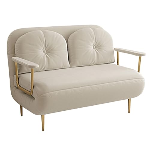 3 en 1 Schlafsofa Umwandelbar Stoffbezug Ergonomisch Gästebett Klappbar 6-fach Verstellbare Rückenlehne Wohnzimmer-Sofa mit Armlehnen und Stuhlbeinen aus Vergoldetem Karbonstahl(Beige,190*120*30cm) von Generic