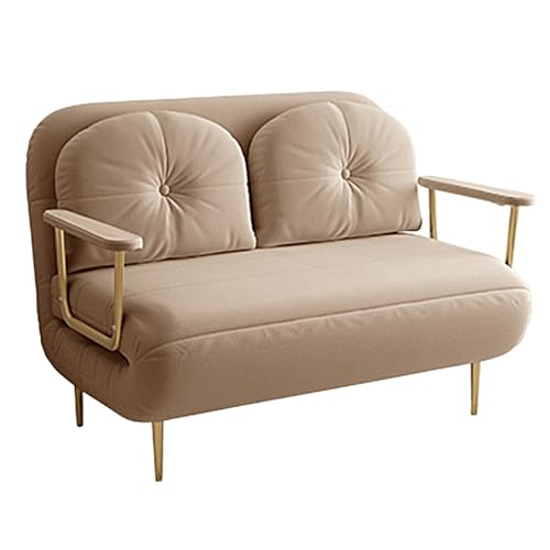 3 en 1 Schlafsofa Umwandelbar Stoffbezug Ergonomisch Gästebett Klappbar 6-fach Verstellbare Rückenlehne Wohnzimmer-Sofa mit Armlehnen und Stuhlbeinen aus Vergoldetem Karbonstahl(Khaki,190*120*30cm) von Generic