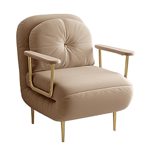 3 en 1 Schlafsofa Umwandelbar Stoffbezug Ergonomisch Gästebett Klappbar 6-fach Verstellbare Rückenlehne Wohnzimmer-Sofa mit Armlehnen und Stuhlbeinen aus Vergoldetem Karbonstahl(Khaki,190*68*30cm) von Generic