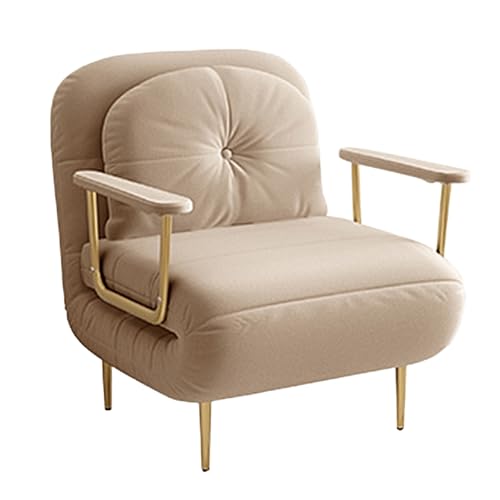 3 en 1 Schlafsofa Umwandelbar Stoffbezug Ergonomisch Gästebett Klappbar 6-fach Verstellbare Rückenlehne Wohnzimmer-Sofa mit Armlehnen und Stuhlbeinen aus Vergoldetem Karbonstahl(Khaki,190*80*30cm) von Generic