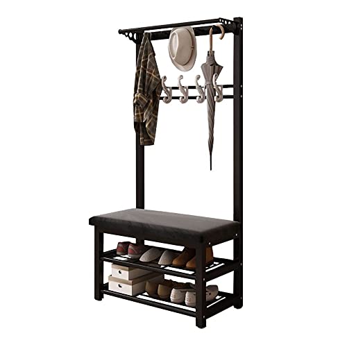 3 in 1 Entryway Kleiderständer Schuhbank mit Ablagehalle Baum mit 10 Haken Akzentmöbel für Eingangsbereich Metallrahmen 80x33x172CM von Generic