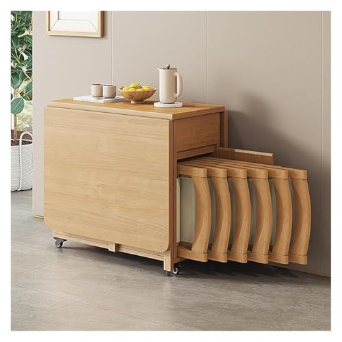 3-in-1-Klapp-Esstisch-Set mit 4/6 Stühlen – umbaubarer ausziehbarer Schreibtisch mit Rollen und Schublade, multifunktionaler Arbeitsplatz(Wood,6Chairs) von Generic