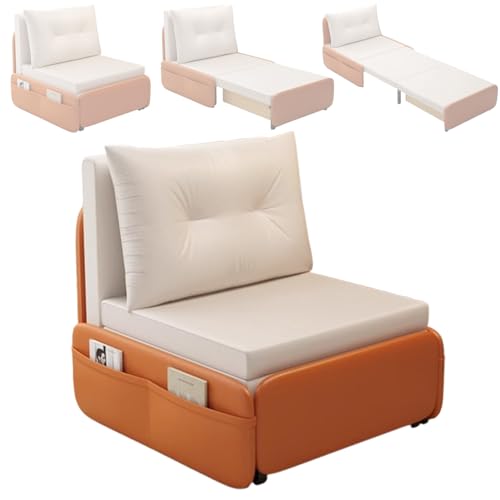 3-in-1 Schlaferstuhl Schlafsofa Umwandelbares Sesselbett Chaiselongue Mit Seitentasche Für Schlafzimmer Wohnzimmer Gästebett Mit Stauraum Bettlänge 205 cm(White,105 * 84 * 87cm) von Generic