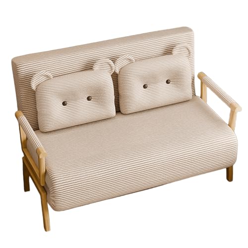 3-in-1 Schlafsofa Umwandelbar Ergonomisch Corduroy Sofasessel mit Bärenkissen 6-Fach Verstellbare Rückenlehne Gästebett Abnehmbar und Waschbar für Schlafzimmer, Wohnzimmer(Khaki,190 * 120 * 29cm) von Generic
