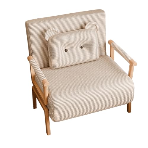 3-in-1 Schlafsofa Umwandelbar Ergonomisch Corduroy Sofasessel mit Bärenkissen 6-Fach Verstellbare Rückenlehne Gästebett Abnehmbar und Waschbar für Schlafzimmer, Wohnzimmer(Khaki,190 * 80 * 29cm) von Generic