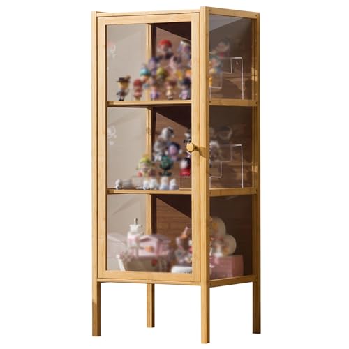 3-stöckige Vitrine, Acryl-Vitrine, Einzeltür-Design, Natürlicher Bambusrahmen, for Zuhause(Natural) von Generic