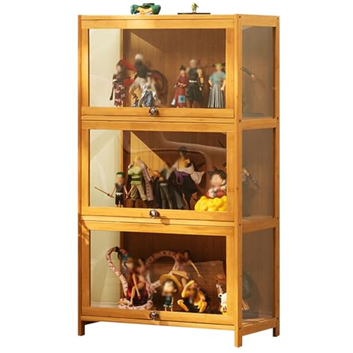 3-stöckiger Transparenter Display Cabinet, Bambus-Vitrine mit Acryltüren, for Zuhause, Büro, Spielzimmer, Wohnzimmer(Natural,60cm/24in) von Generic